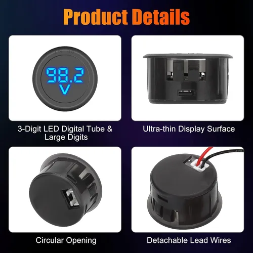Miniatura 2 de Linkstyle Medidor de voltaje de 2 piezas CC 12 V 24 V, voltímetro de batería de 4 V-100 V, medidor de voltaje de automóvil, pantalla digital LED