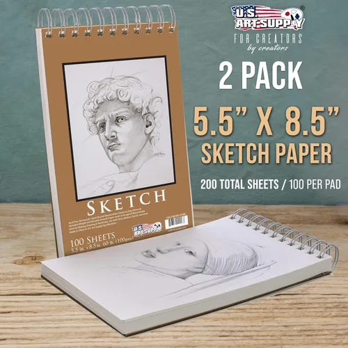 Miniatura 2 de U.S. Art Supply Cuaderno de bocetos encuadernado en espiral superior de 5.5 x 8.5 pulgadas, paquete de 2, 100 hojas cada una, 60 libras (100 gsm)