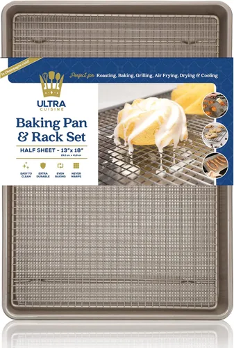 Miniatura 11 de Ultra Cuisine - Juego de bandeja para hornear de aluminio con estante de enfriamiento de acero inoxidable - Bandeja de tamaño mediano de 13 x 18