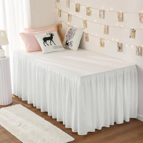 Miniatura 62 de Falda de cama RIMELA envoltura volante elástica que protege contra el polvo con color sólido, resistente a las arrugas y a la decoloración con Blanco