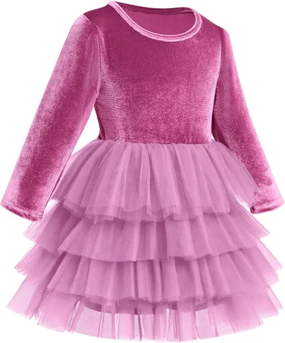 Miniatura 93 de IDOPIP Vestido tutú de terciopelo para niñas pequeñas, vestido de manga larga para princesa, Navidad, cumpleaños, fiesta, boda, vestidos de otoño e