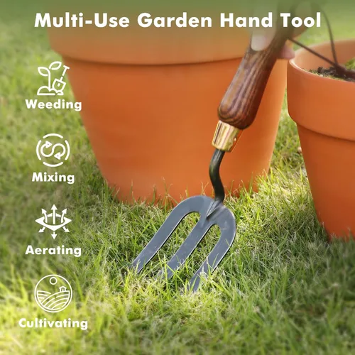 Miniatura 6 de RESTMO Tenedor de mano de jardinería resistente, tenedor de mano grueso para plantar o quitar plantas, girar el suelo, desmalezar y cultivar