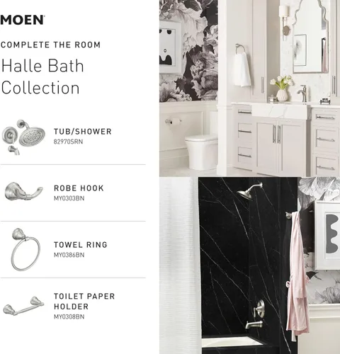 Miniatura 10 de Moen Halle – Grifo de baño tradicional extendido con resistencia a manchas, acabado de níquel, con montaje de desagüe para aplicaciones de 3