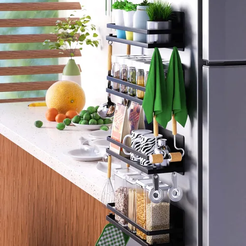 Miniatura 5 de Estante magnético para especias para refrigerador, estante magnético organizador de refrigerador para cocina, contenedor de ahorro de espacio