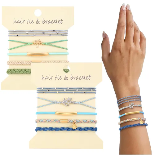 Miniatura 13 de DIYDEC 10 Ligas para el Cabello Pulsera para Mujeres 5 Estilos Suaves Trenzadas Boho Bandas para el Cabello Elásticas Sin Daño Ligas para el Cabello