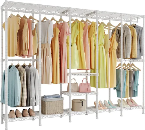 Miniatura 10 de Higeego H5 Perchero de alambre extra grande, perchero de ropa resistente, perchero independiente para colgar ropa, armario con estante ajustable