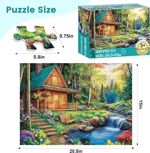 Miniatura 2 de Rompecabezas de 500 piezas para adultos, rompecabezas de cabaña del bosque para adultos mayores, rompecabezas de flores de río de 500 piezas, regalo