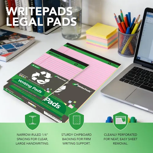 Miniatura 4 de KAISA KSU-6887 - Bloc de notas de tamaño legal de 15 libras, con hojas recicladas de color, 50 hojas con renglones, de 5 x 8 pulgadas, 8 blocs