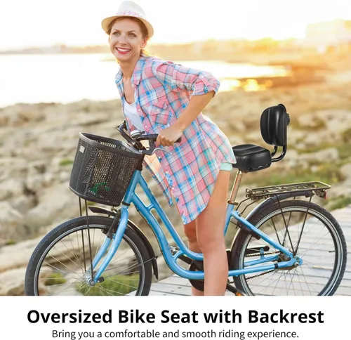 Miniatura 2 de Asiento de bicicleta con respaldo – Sillín de bicicleta de gran tamaño con soporte de espalda, universal ancho acolchado de poliuretano