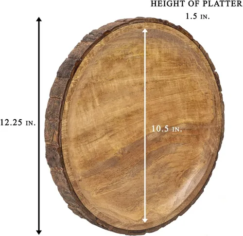 Miniatura 4 de GoCraft - Plato redondo de madera para servir con corteza de árbol en los bordes, plato de pizza de madera de mango, tabla para servir, plato