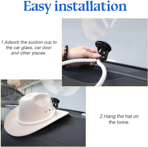 Miniatura 3 de zipelo Soportes para Sombreros para Automóvil, Soporte para Sombrero de Vaquero con Ventosa y Cuerda Hecha a Mano, Accesorios para Automóvil