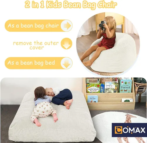 Miniatura 4 de COMAX Silla Puf para Niños que se Convierte en Cama Puf, Silla Puf de Pana para Niños y Niñas para Dormir, Pufs Perezosos para Niños con Relleno