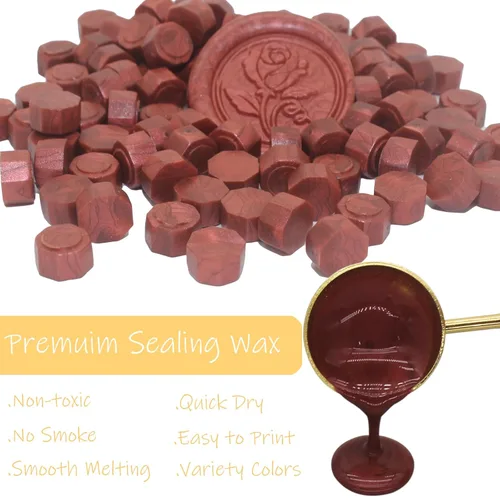 Miniatura 4 de 250 cuentas de sello de cera color burdeos, pellets de cera de sellado color rojo vino metálico premium para sellos de sellos, invitaciones de boda