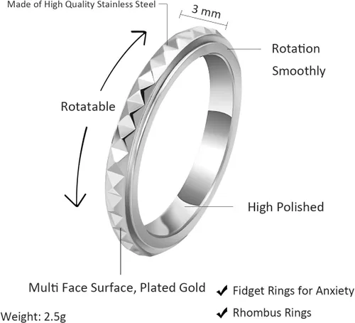Miniatura 2 de Nanafast Anillos de ansiedad de acero de titanio de 0.118 pulgadas para mujeres y hombres, anillos multifacéticos para ansiedad, anillos giratorios
