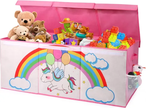 Miniatura 8 de Caja de juguetes extragrande con tapa, baúl plegable para juguetes para niños y niñas, organizador de almacenamiento de juguetes con divisores, caja