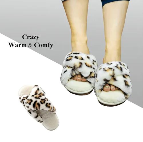 Miniatura 2 de Crazy Lady Women's Fuzzy Fluffy House Slippers Cute Plush Memory Foam Shoes Cross Band Indoor Outdoor Open Toe Sandals