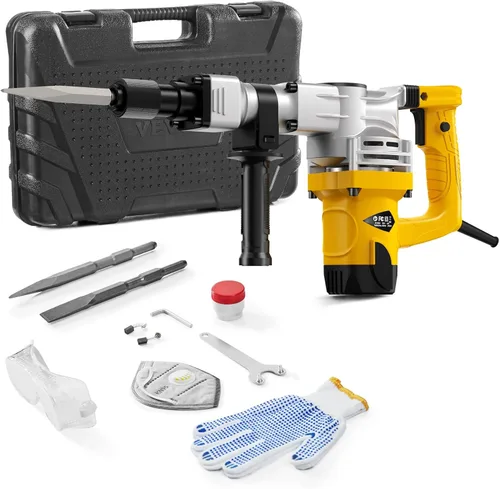 Miniatura 10 de VEVOR Martillo de demolición Jack Hammer, MAX 1400W Martillo eléctrico de alta resistencia, rompedor de concreto 2900 BPM 2 piezas de cinceles