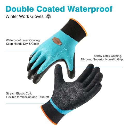 Miniatura 2 de COOLJOB Guantes impermeables de invierno para congelador para trabajar en jardinería, pesca, trabajador de construcción, doble revestimiento de goma