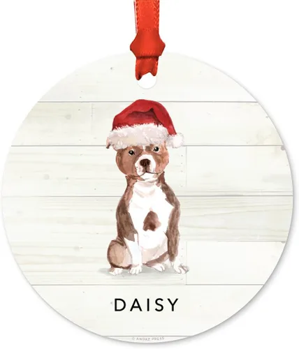 Miniatura 47 de Andaz Press Adorno de Navidad de metal personalizado para perro, perro y mascota, cocker spaniel con sombrero de Papá Noel, 1 paquete, incluye cinta