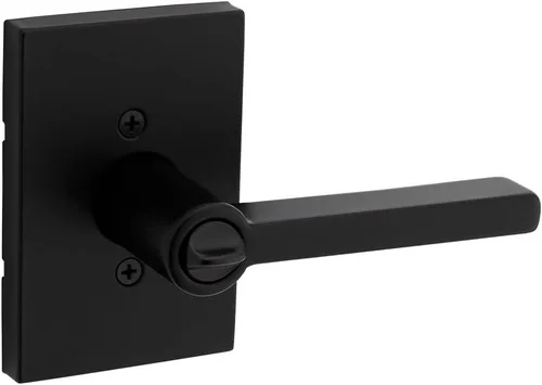 Kwikset Halifax Entry Door Handle with Lock and Key, Secure Keyed Reversible Lever Exterior, Matte Black, Pick Resistant Smartkey Rekey Security and