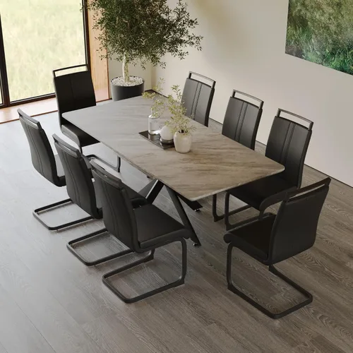 Miniatura 37 de Mesa de comedor de mármol para 4-8, mesa de comedor extensible de 62.4 a 78.15 pulgadas, mesa de cocina moderna, mesa rectangular que ahorra espacio