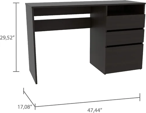 Miniatura 3 de FM FURNITURE Louisiana - Escritorio para computadora, con tres cajones, color negro wengué para oficina