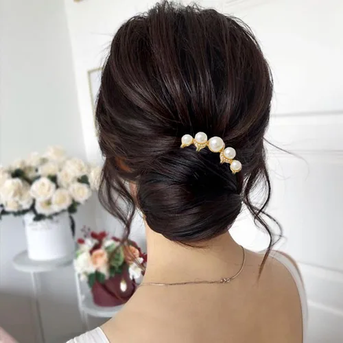Miniatura 5 de 2 horquillas de pelo en forma de U de perlas para el cabello nupcial, peine lateral de moda, elegante horquilla de metal, pinzas para el cabello