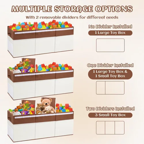 Miniatura 3 de FIIOEOY Caja de juguetes extragrande con tapas, organizador de almacenamiento de juguetes plegable con divisor para niños, baúl de juguetes