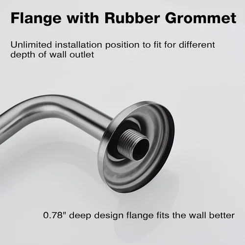 Miniatura 4 de TRUSTMI Brazo de ducha en forma de S de 12 pulgadas con brida resistente montado en la pared, tubo de extensión de cabezal de ducha con 9 pulgadas