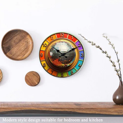 Miniatura 4 de Reloj de pared, reloj de pared retro sin tictac, funciona con pilas, relojes de pared de madera dorada para cocina, sala de estar, dormitorio
