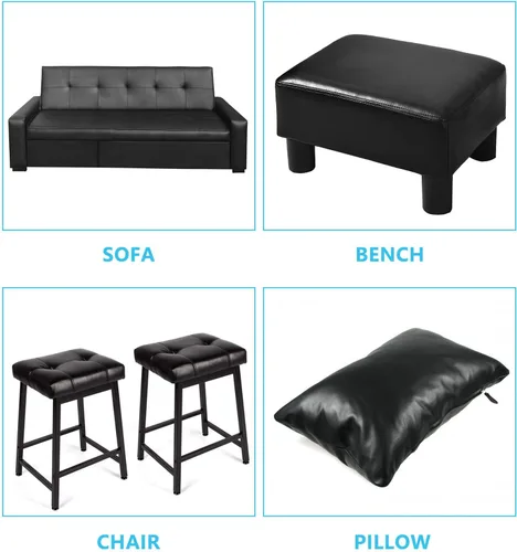 Miniatura 6 de Tela de cuero sintético impermeable de 108 x 54 pulgadas, vinilo marino, piel sintética, no se agrieta para tapicería, vehículo, pontón, barco, Negro