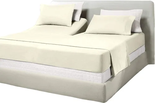 Miniatura 10 de Juego de sábanas de algodón de 600 hilos tamaño Queen dividido para base de cama ajustable, juego de sábanas de 4 piezas con bolsillo profundo