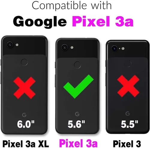 Miniatura 2 de Asuwish Funda compatible con Google Pixel 3a y protector de pantalla de vidrio templado, correa de muñeca, soporte para tarjetas de crédito