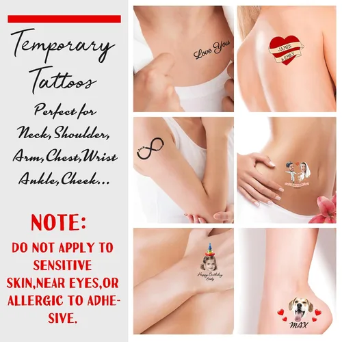 Miniatura 4 de Tatuajes temporales personalizados para la cara, tatuajes faciales personalizados con nombre de foto, logotipo, texto, calcomanía de tatuaje falsa