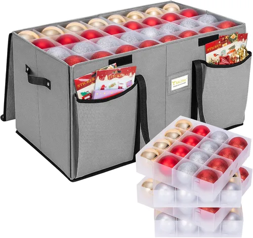 Miniatura 14 de BALEINE Caja de almacenamiento de adornos navideños con divisores, contenedor de almacenamiento de adornos navideños de alta calidad para Rojo