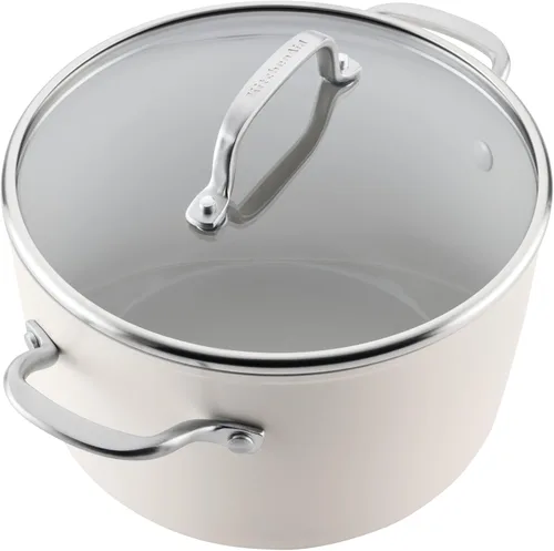 Miniatura 11 de KitchenAid Ollas y sartenes antiadherentes de inducción de cerámica anodizada dura con cacerolas, sartenes, olla y tapas, aptas para lavavajillas