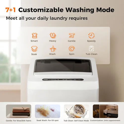 Miniatura 2 de Lavadora portátil de 1.0 pies cúbicos, lavadora de capacidad totalmente automática con 10 programas de lavado, 6 niveles de agua y bomba de drenaje