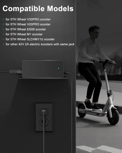 Miniatura 2 de VHBW Cargador de repuesto de 42 V para 5ª rueda V20 Pro V30 Pro M1 ES09 adaptador de CA DC
