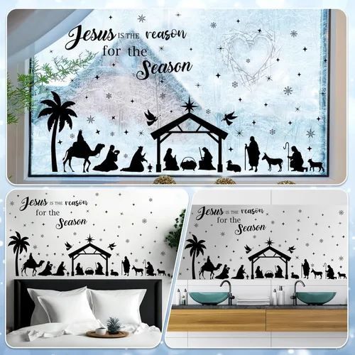 Miniatura 7 de Glenmal 6 calcomanías de pared de Pascua de 11.42 x 8.27 pulgadas, calcomanías de pared religiosas grandes de color negro, decoración de pared