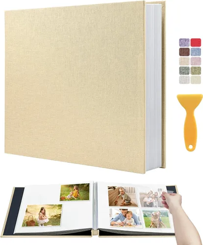 Miniatura 43 de Álbum autoadhesivo para fotos de 4 x 6 pulgadas, álbum de recortes con cubierta de lino magnética, 30 páginas adhesivas en blanco, para familiares