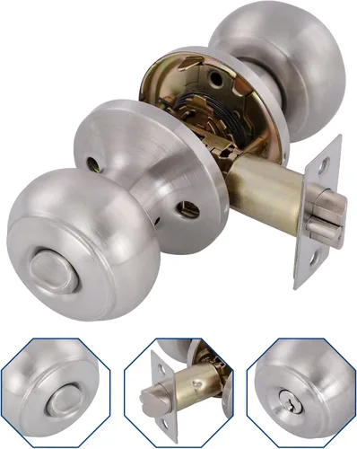 Miniatura 2 de Paquete de 2 pomos de puerta idénticos con llave, cerrojo de seguridad de un solo cilindro, pomos clásicos de níquel satinado para puerta exterior