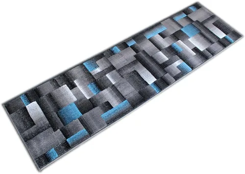 Miniatura 3 de Masada Rugs, Alfombra de pasillo moderna y contemporánea, azul, gris y negro (2 x 7 pies), alfombra de pasillo, alfombra de cocina, tapete de baño
