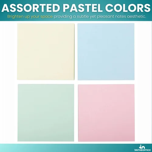 Miniatura 3 de 1InTheOffice Notas adhesivas pastel de 3 x 3, bloc de notas adhesivas, blocs de notas autoadhesivas, colores surtidos, 100 hojas, 24