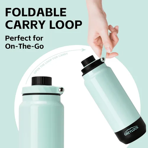 Miniatura 3 de GREYLOCK Botella de agua aislada de 24 onzas con tapa con popote, botella de acero inoxidable reutilizable a prueba de fugas, fría y caliente las 24