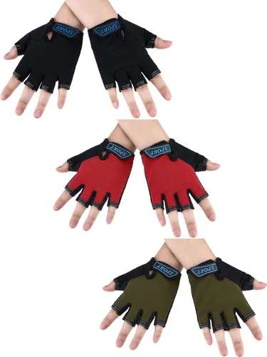 3 pares de guantes de medio dedo para niños guantes de deporte antideslizantes guantes de gel para niños ciclismo ciclismo