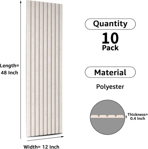 Miniatura 3 de Art3dwallpanels Paquete de 10 paneles acústicos, paneles de pared insonorizados de 48 x 12 x 0.35 pulgadas, autoadhesivos de alta densidad que