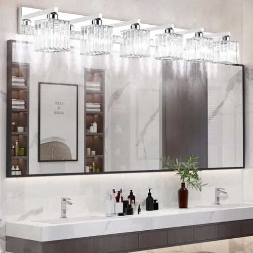 Miniatura 3 de Aipsun Lámparas de tocador de baño, 6 luces, cromadas, para baño, accesorios de iluminación de tocador de cristal (excluye bombilla)