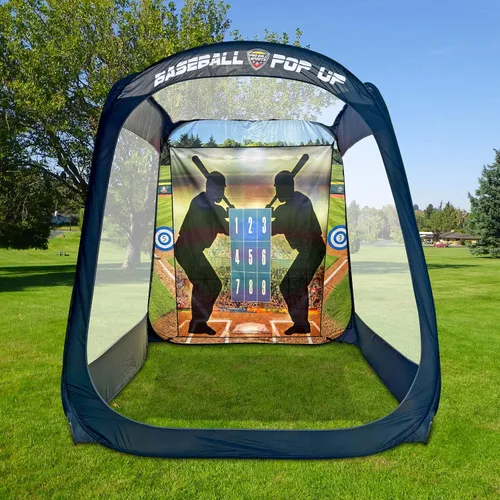 Miniatura 4 de MACCABI Art - Entrenador de práctica de béisbol/softbol emergente de 8 pies con fondo de golpeo y lanzamiento integrado, camiseta de bateo