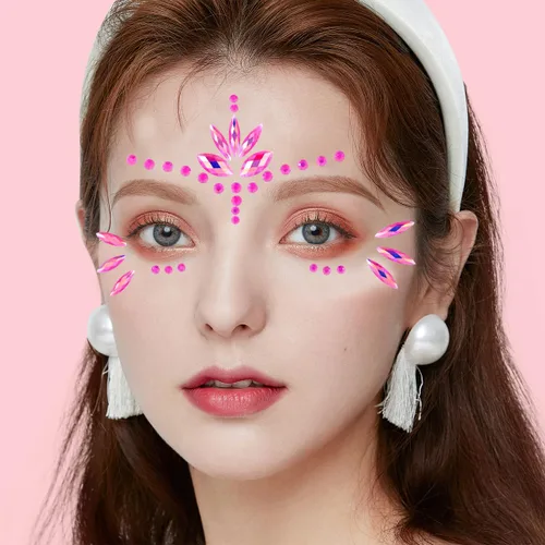 Miniatura 5 de Gemas Faciales de Sirena Joyas Adhesivas para Halloween Cuerpo Ojos Cara Joyas Gemas para Festivales Rave Tatuaje con Purpurina Cristales Rosa