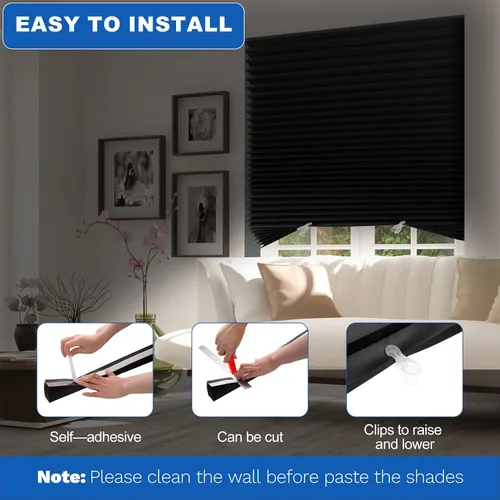 Miniatura 4 de Persianas de papel opacas de 36 x 72 pulgadas, paquete de 6 unidades, temporales, inalámbricas, autoadhesivas, sin taladro, cubierta plisada